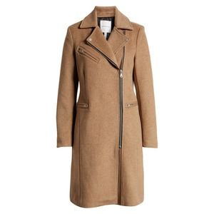 AVEC LES FILLES Moto Detail Wool Blend Twill Coat